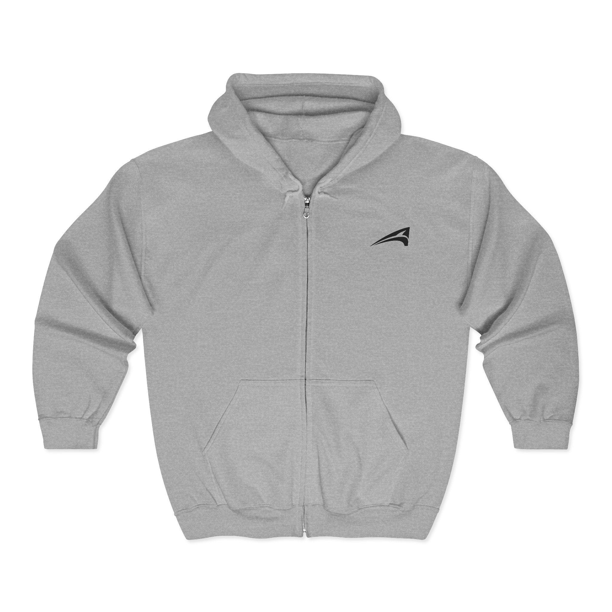 Ember Arrow Zip Hoodie — Minimalist Small Chest Logo Full‑Zip Sweatshirt