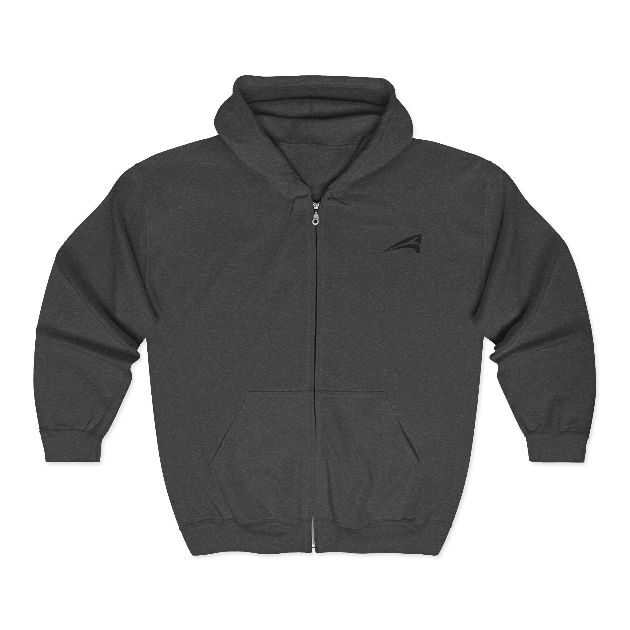 Ember Arrow Zip Hoodie — Minimalist Small Chest Logo Full‑Zip Sweatshirt