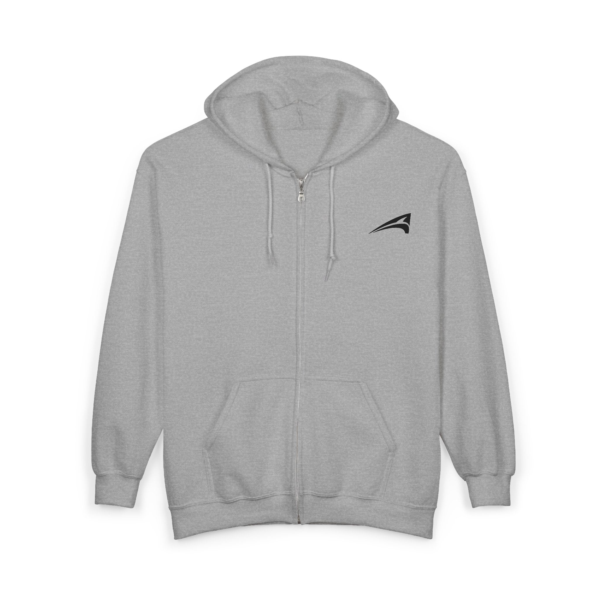 Ember Arrow Zip Hoodie — Minimalist Small Chest Logo Full‑Zip Sweatshirt